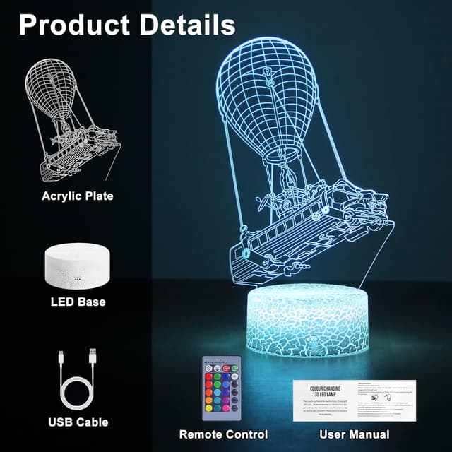 Detalle 2 de Hoofun hot air balloon 3D LED night light