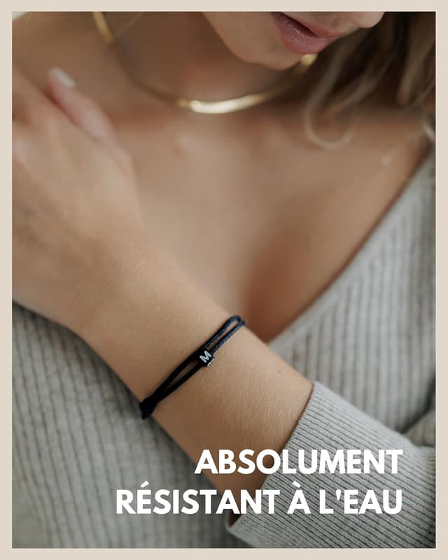 Detalle 2 de GD GOOD.designs EST. 2015 Bracelet d’amitié en corde noir avec lettres (ajustable 14 à 24 cm)
