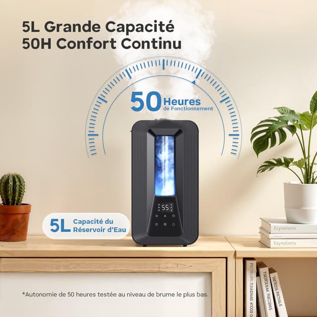 Detalle de AROEV E Humidificateur d’air chambre Top-Fill 5L ultrasonique à brume froide, hygrost at intelligent et diffusion d’arômes