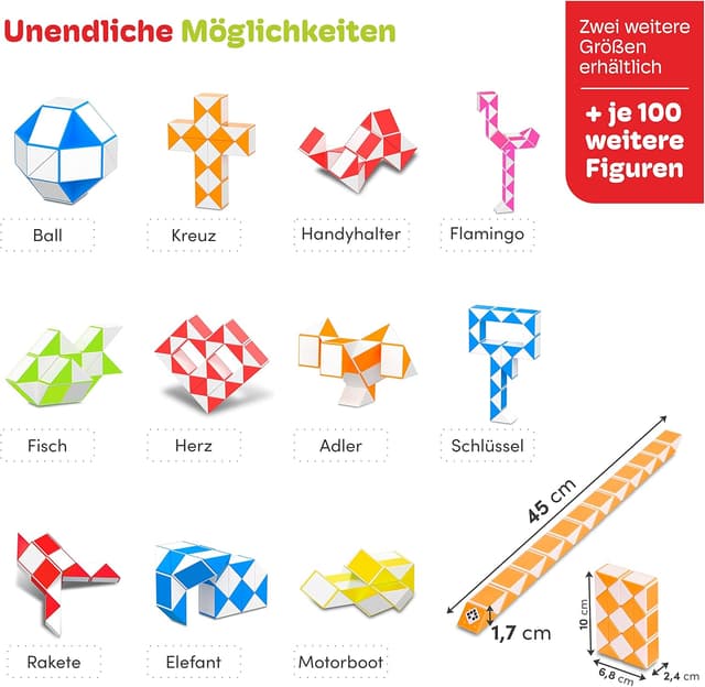 Detalle de CUBIDI® Original Magic Snake – 24 Blöcke in Orange: Knobelspiel ohne Elektronik für Kinder & Erwachsene