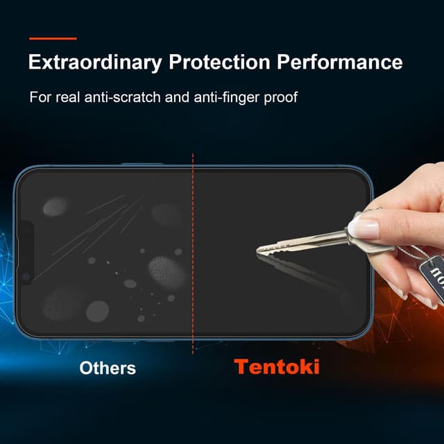 Detalle 1 de Tentoki Tempered Glass Screen Protector for iPhone 14 / iPhone 13 Pro / 13 (6.1in) – Full Coverage 3-Pack, 9H