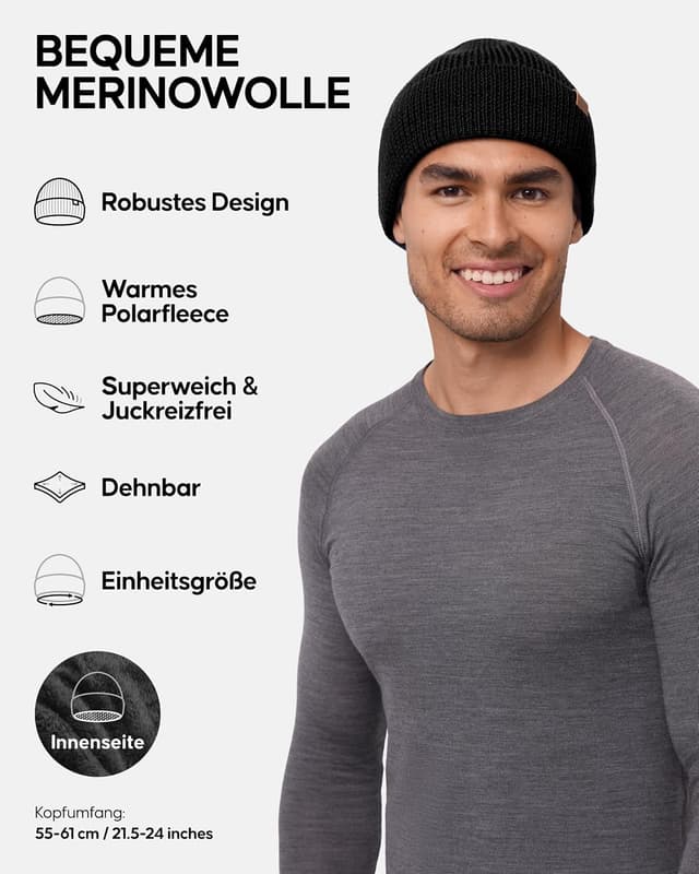 Thumbnail 1 de DANISH ENDURANCE Merinowolle Mütze – Beanie für Unisex 🧣