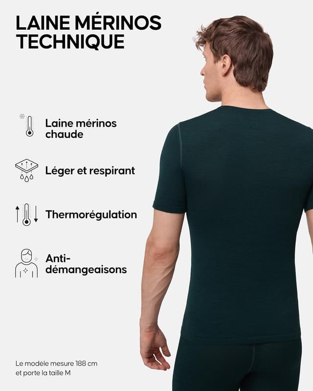 Detalle de Danish Endurance T-shirt de couche de base en laine mérinos (80/20) à manches courtes