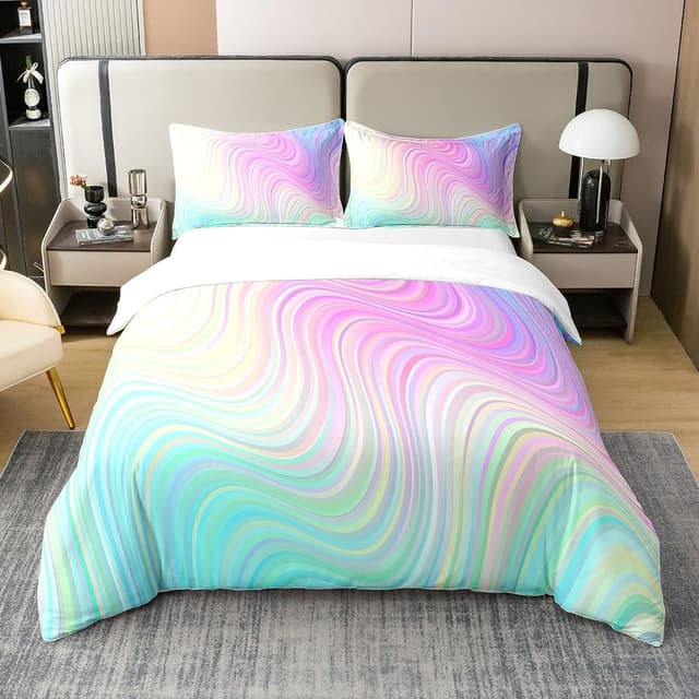 Detalle de Homewish 100% Baumwolle Pastell Regenbogen Bettwäsche-Set 155x220 mit verdecktem Reißverschluss