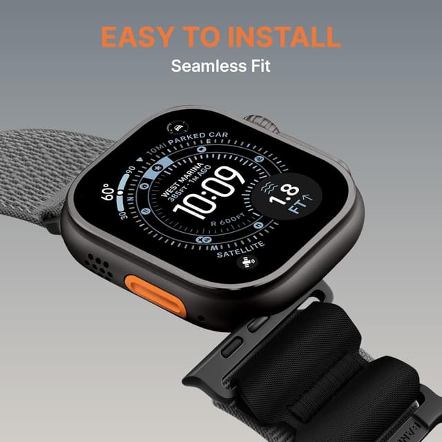 Thumbnail 6 de Bandletic Nylon Loop Strap for Apple Watch Ultra (49mm) and Series 11/10/9/8/7/SE/6/5/4/3/2/1 – Grey, Soft Loop Strap