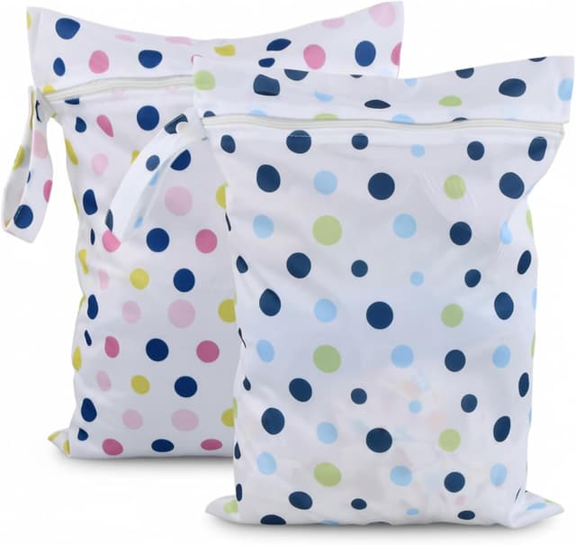 Detalle de Culinavog 2-piece waterproof wet bag (30 x 40 cm) with handle and zip for nappy storage, travel & gym – Pink and Blue