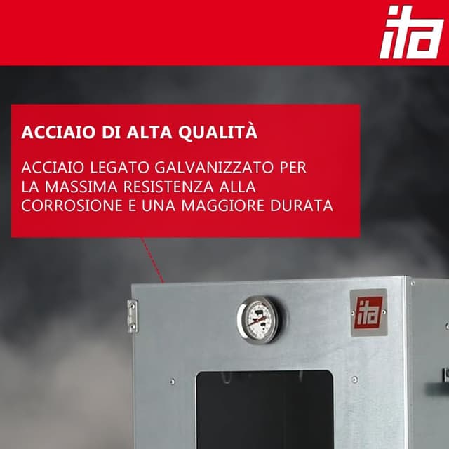 Detalle de ITA Affumicatore 7000, armadio per affumicare premium in acciaio zincato con 3 ripiani, finestra e termometro