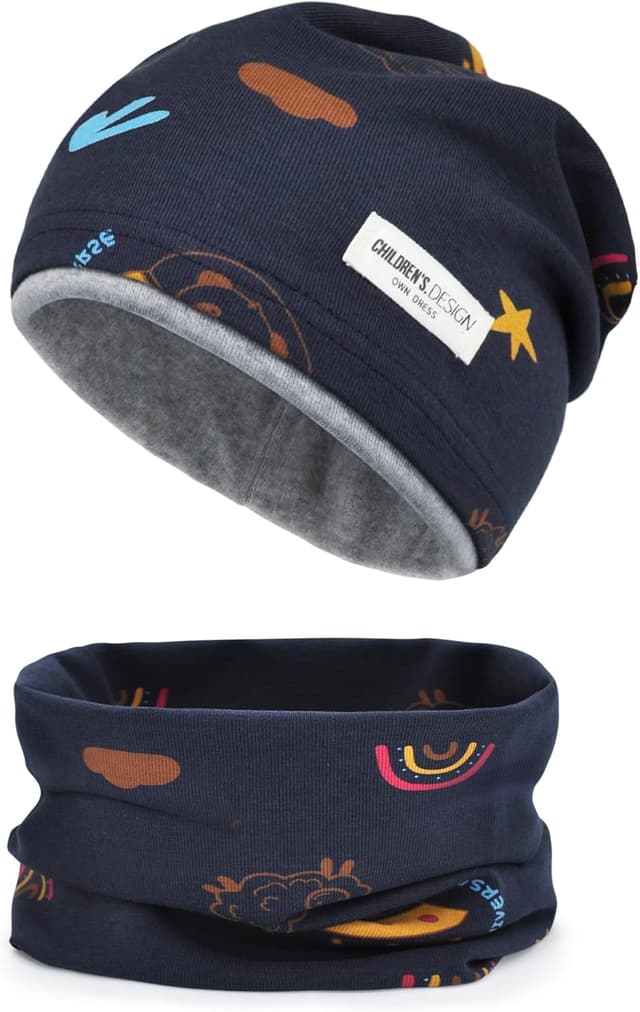 Detalle de beifon Kinder Beanie Set mit 95% Baumwolle