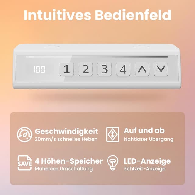 Detalle de HUANUO höhenverstellbarer Schreibtisch 80 x 48 cm – elektrisch, 4 Speicherhöhen