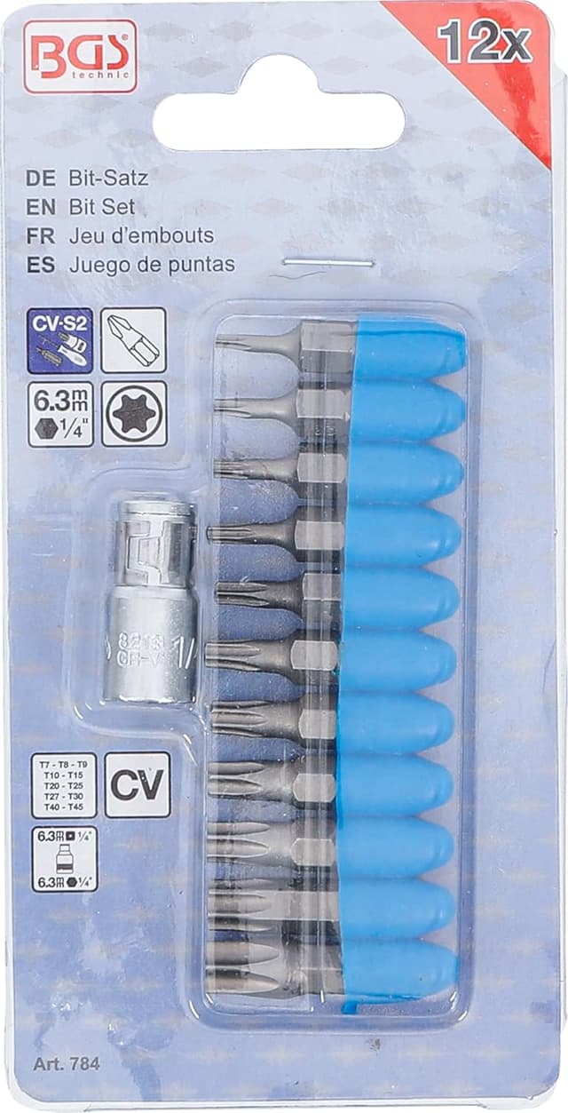 Detalle 1 de BGS 784 | Serie di inserti per Torx con attacco esagono esterno 6,3 mm (1/4") e profilo a T (11 pz.)