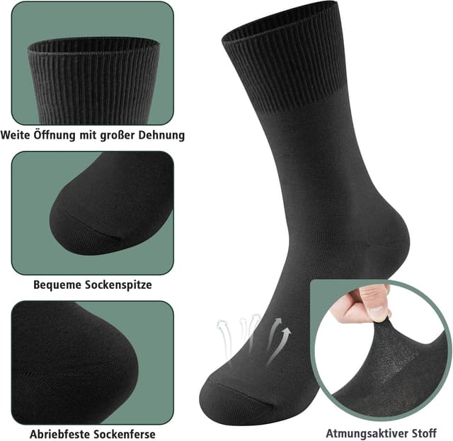 Detalle 2 de CooTooLa Herren Crew Business Socken (43–46), Baumwolle, atmungsaktiv – 5 Paar