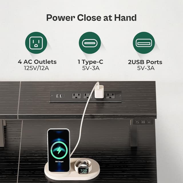 Detalle de Huuger 47 Inch Computer Desk with Power Outlets and LED Lights (4 Drawers, Monitor Stand)