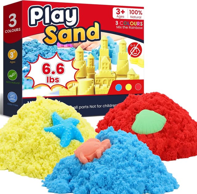Detalle de FURWEY 6.6lbs Play Sand (3-Color Mixed Packaging) Sensory Sand for Molding, Squeezing & Shaping