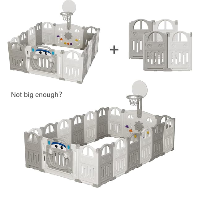 Detalle de UBRAVOO faltbarer Baby-Laufstall mit Mini-Basketballkorb und 50 Pit-Bällen – großes Indoor-Aktivitätszentrum