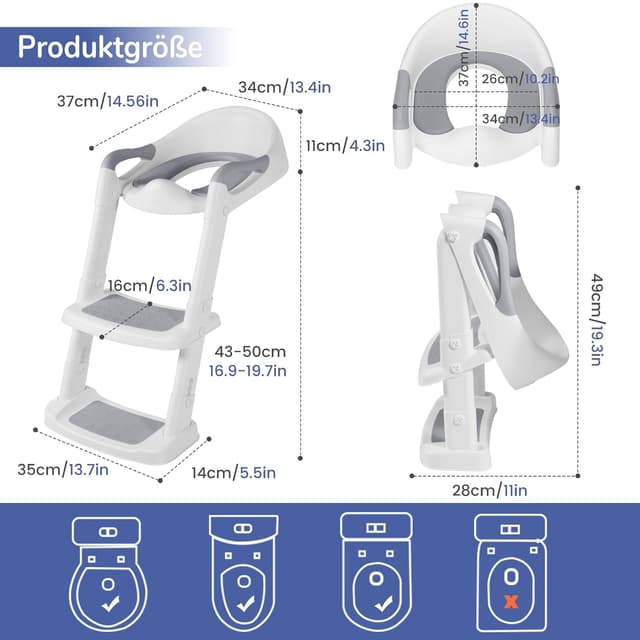 Thumbnail 5 de DEANIC Toilettensitz Kinder mit Treppe 38–47 cm grau