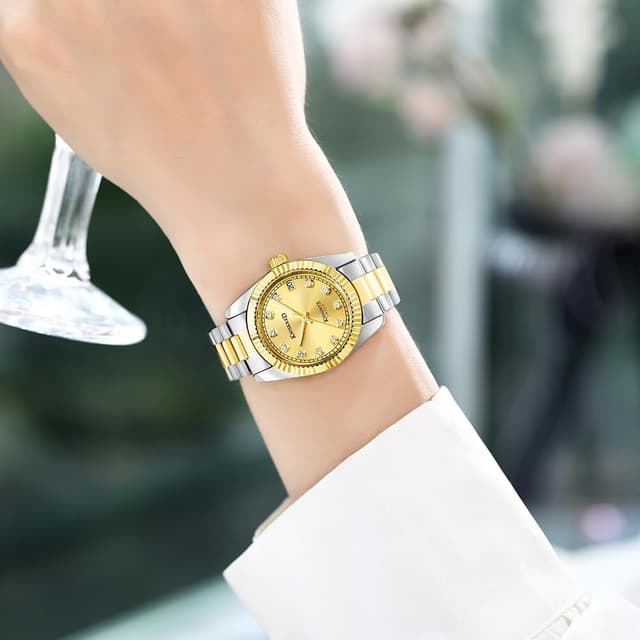 Detalle de Montre classique pour femme KNISKRED avec accents cristal et bracelet en acier inoxydable