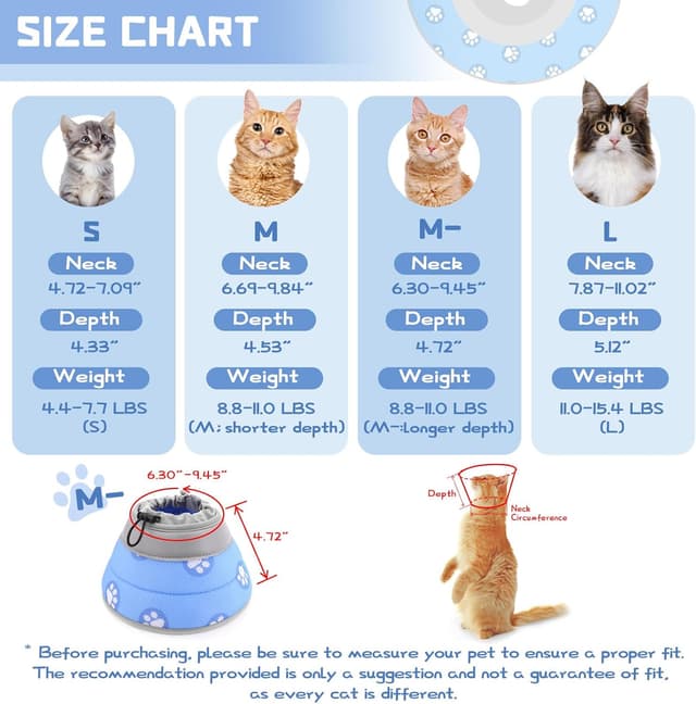 Detalle de Supet Soft Cat Recovery Collar (EPE) for Post-Surgery Licking, Adjustable Blue, M