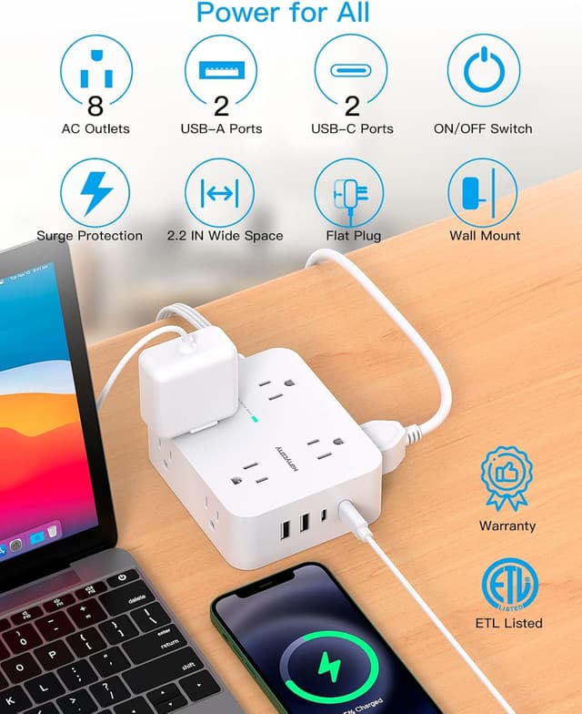 Thumbnail 1 de HANYCONY Surge Protector Strip, 8 Outlets ⚡