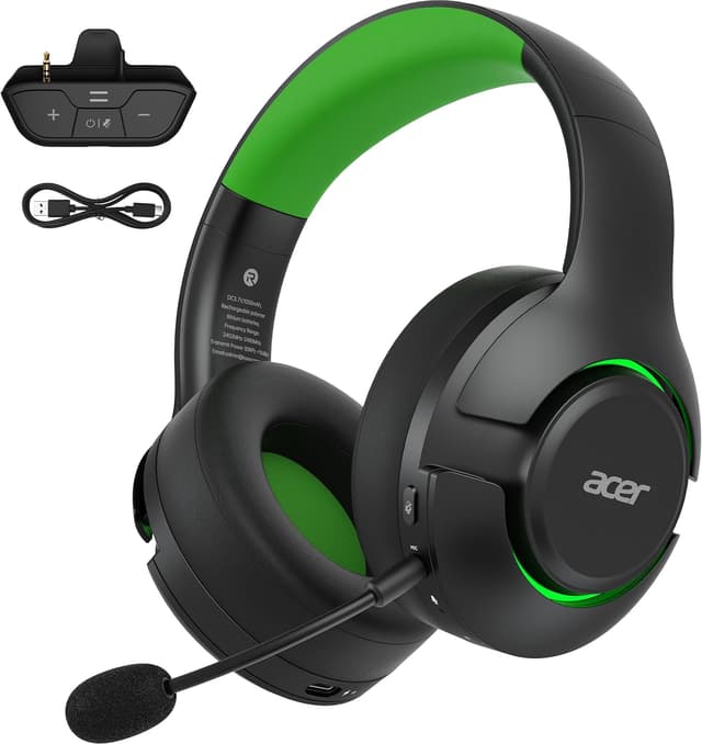 Detalle de Acer Wireless Gaming Headset for Xbox Series X|S & Xbox One (Bluetooth 5.4, Noise-Canceling Mic, 40H Battery) – Black Green