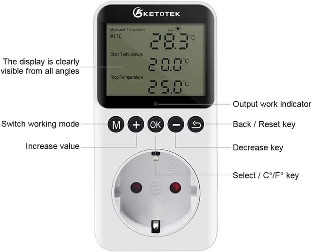 Detalle 2 de KETOTEK Giorno Notte Presa termostato digitale 220V per terrario 🌡