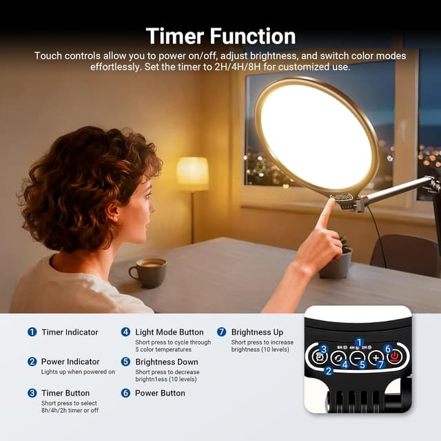 Detalle de Neewer Basics 10.5" Streaming Key Lighting ring light with desk clamp stand (3000–6500K, 15W)