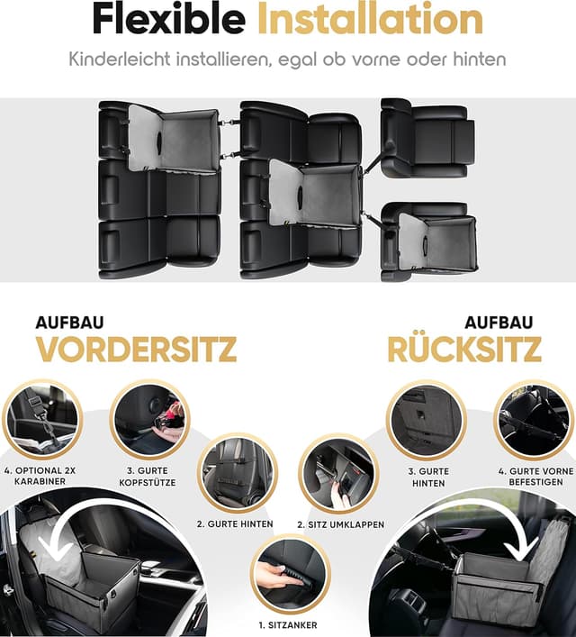Detalle 2 de HELDENWERK Extra Stabiler Hunde Autositz mit verstärkten Wänden – 5 Gurte, wasserdicht, grau (Standardgröße)
