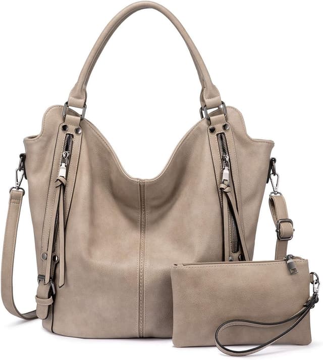 Detalle de Realer Damen Handtaschen Groß Shopper Khaki 2er-Set
