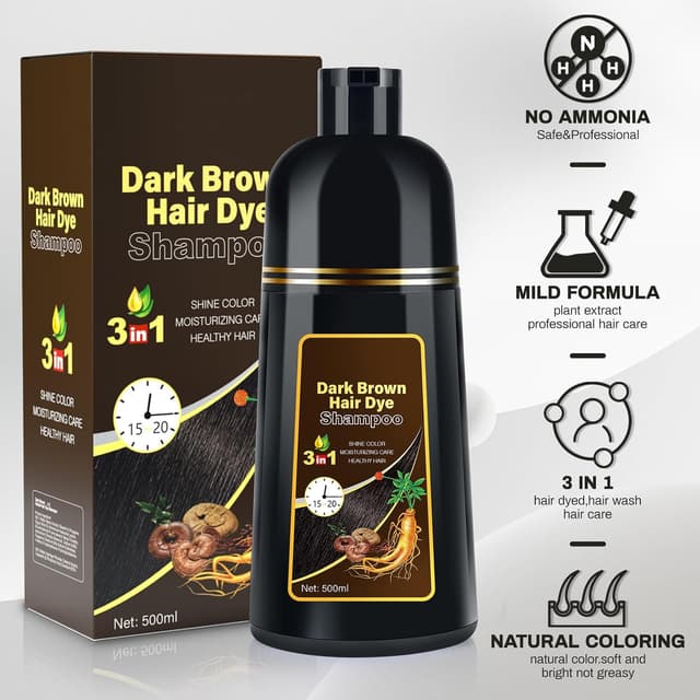 Detalle de Cosmpro Dark Brown Natural Hair Dye Shampoo 3 in 1 (Gray Coverage) — Unisex, 16.9 fl oz/500 mL