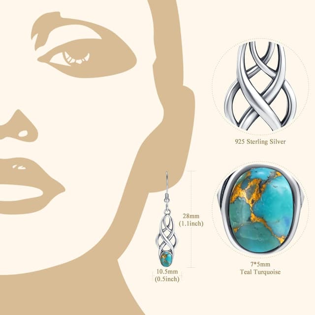 Detalle de Keltische Hängeohrringe aus 925 Silber mit stabilisiertem Türkis