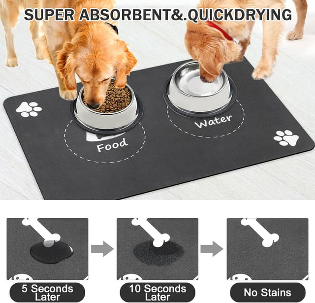 Detalle de Mavicen Cat & Dog Feeding Mat (30 x 50cm) – Absorbent, Non-Slip and Waterproof Placemat for Food & Water (Dark Grey)