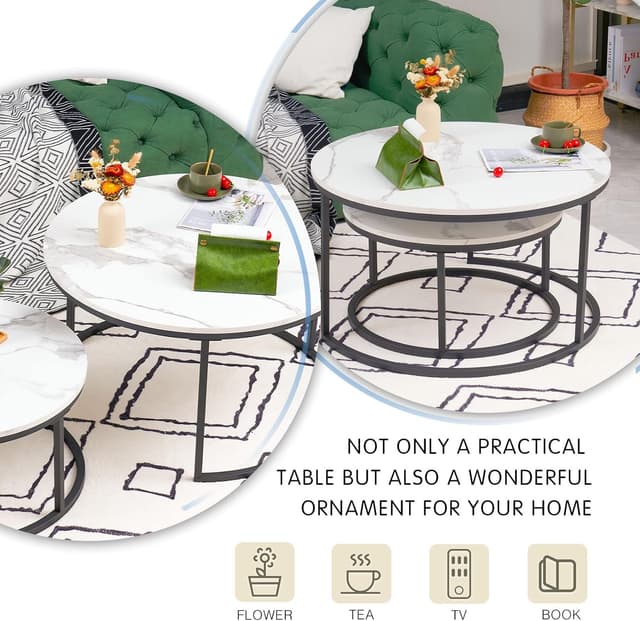 Thumbnail 5 de Soayone Set tavolini rotondi marmo bianco 80/60 cm