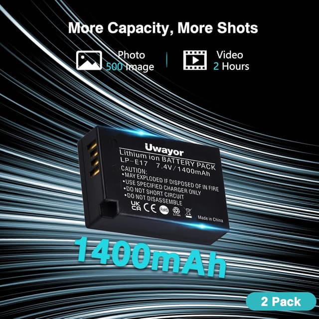 Detalle de Uwayor 2-Pack LP-E17 Battery Charger Replacement (USB Dual Slot) for Canon EOS cameras