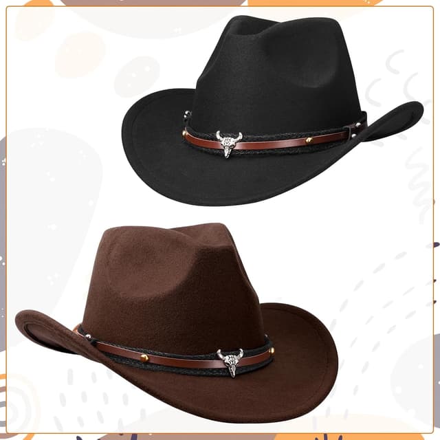 Detalle de ViEinkaufen 2Pcs Cowboy Hats in Black & Brown with Bandana Scarves Western Hat Set