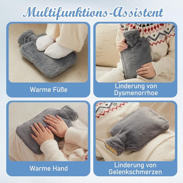 Thumbnail 4 de URBZUE Wärmflasche mit weichem Bezug 2L Grau