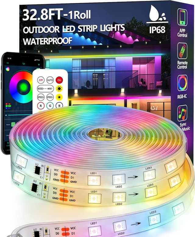 Thumbnail 6 de 20 m RGB+IC LED-Streifen für den Außenbereich (IP68), App- & RF-Steuerung, Bluetooth Musik Sync