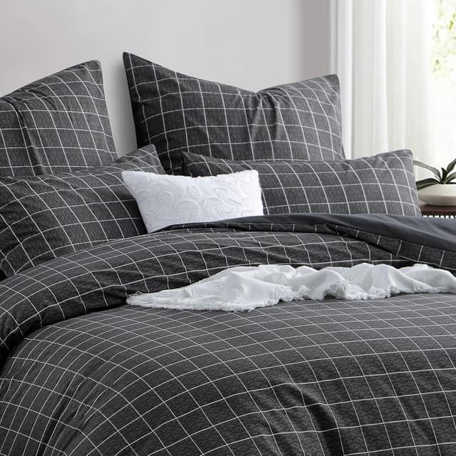 Detalle de RUIKASI Bettwäsche 135x200 anthrazit, 4-teilig aus Mikrofaser (2 Bettbezüge + 2 Kissenbezüge 80x80) mit Reißverschluss