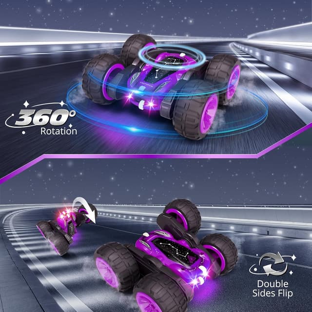 Detalle de Tecnock 2.4GHz RC Stunt Car for Kids (4WD, 360° Rotates & Flips) with USB-C Charging