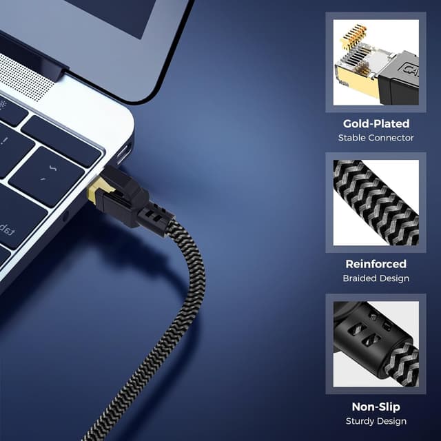 Detalle 2 de CABNEER Cat 8 Ethernet-Kabel 35 m (40 Gbps, 2000 MHz) – doppelt geflochtenes RJ45 LAN-Kabel für Gaming, Streaming & Heimnetz