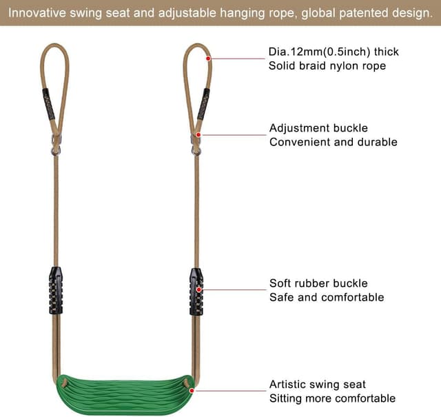 Detalle de BeneLabel Schaukel Kinder – Indoor/Outdoor Babyschaukel mit verstellbarer Seillänge (130–200 cm), Grün, bis 113 kg