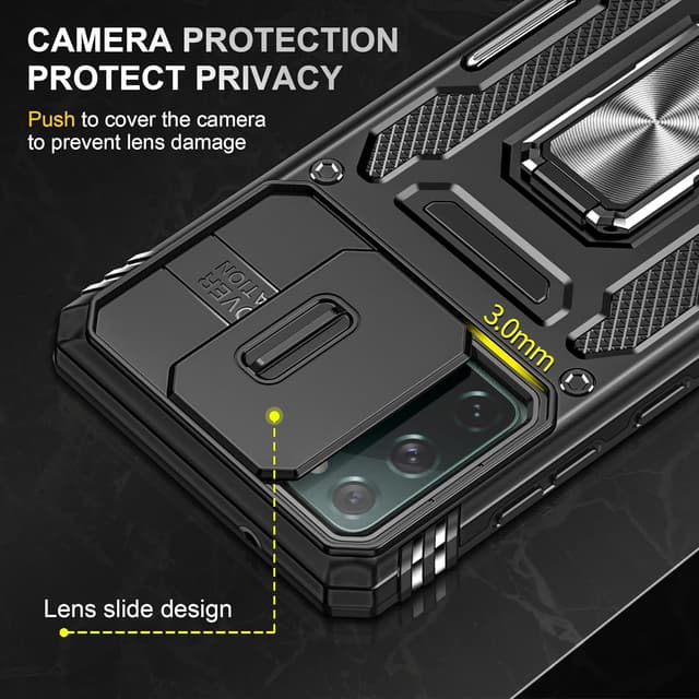 Detalle de Hülle für Samsung Galaxy S20 FE: Kameraschieber-Schutz mit Kickstand-Ring (Hybrid TPU/PC) – schwarz