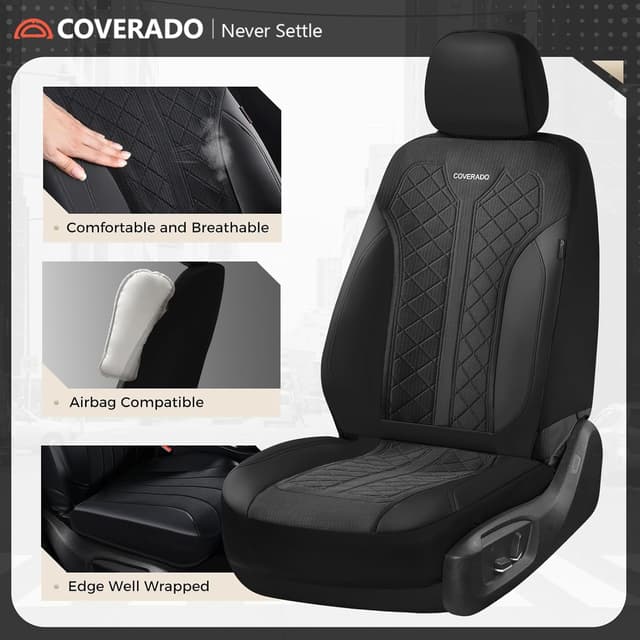 Detalle de Coverado 5-Seat Car Seat Covers (Full Set) with Waterproof PU Leather + Breathable Mesh Panels