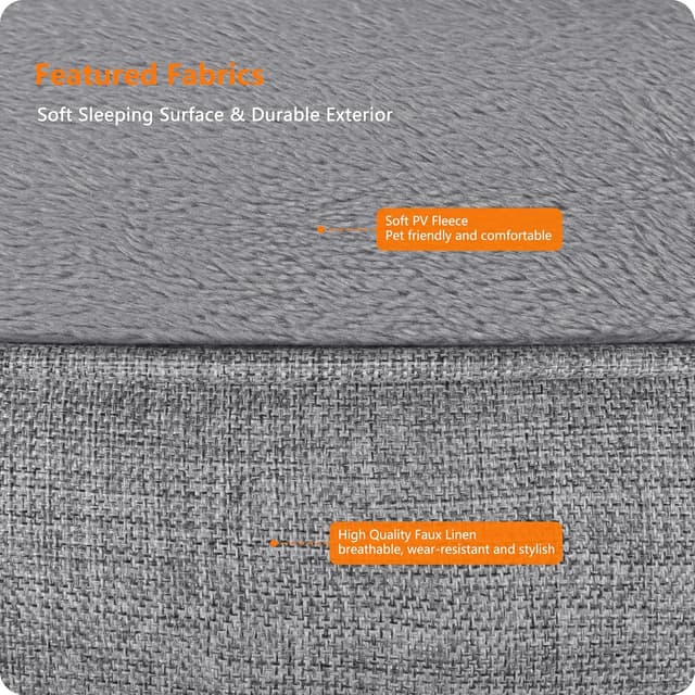 Detalle de HMTOPE Hundebett, Hundesofa & Kissen – abnehmbar und waschbar, Hellgrau, 110 x 86 x 26 cm