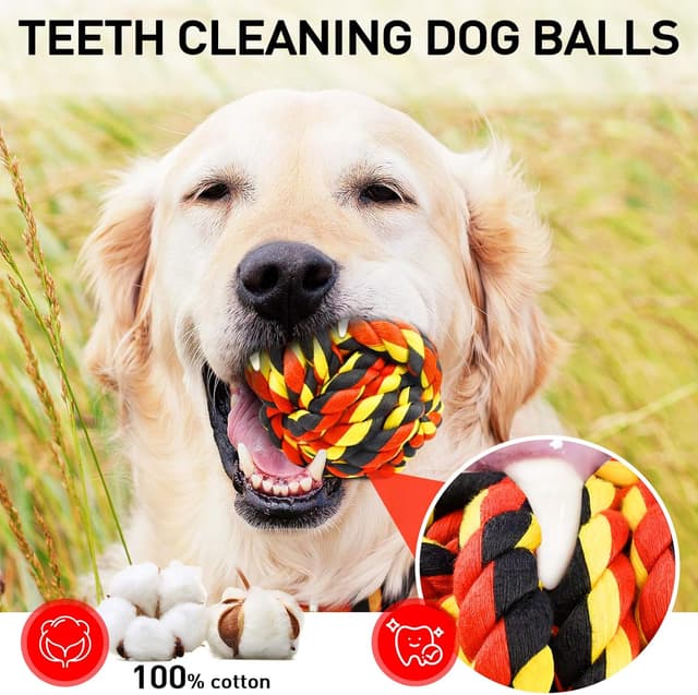 Detalle 2 de SHARLOVY Dog Chew Toys 6-Pack: Heavy-Duty Twisted Cotton Rope Dog Balls for Aggressive Chewers