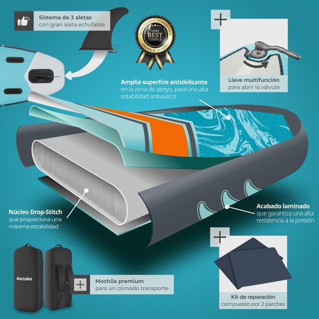 Detalle 2 de tectake® Tabla de Paddle Surf Hinchable 200 kg