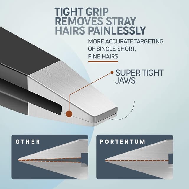 Detalle 2 de PORTENTUM Professionelle Pinzetten Augenbrauen-Zupfen – 4er Set aus Edelstahl (Präzision & Anti-Rutsch)