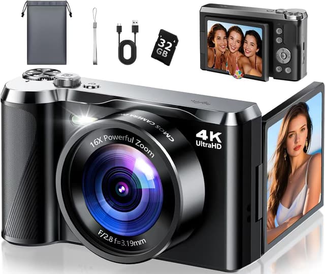 Detalle de 4K Digital Camera for Photography & Travel (56MP Autofocus, 3" 180° Flip Screen, 32GB Card Included)