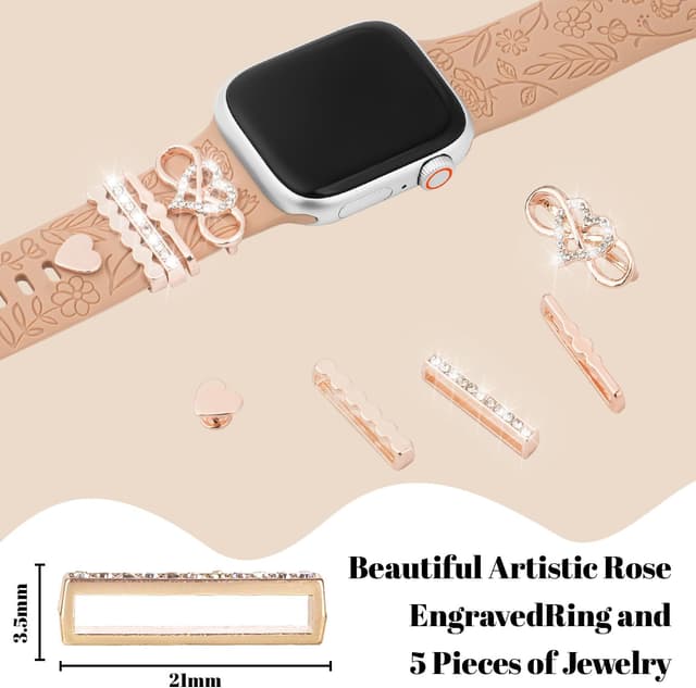 Detalle 2 de JJii Sung Designer Flower Engraved Strap with Charming Decoration for Apple Watch (Women 38mm–46mm)