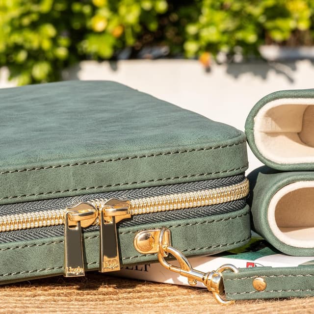 Thumbnail 6 de Backgammon-Set für Erwachsene mit faltbarem Kunstleder-Backgammonetui, 30 Kunsthorn-Checkern (Green)