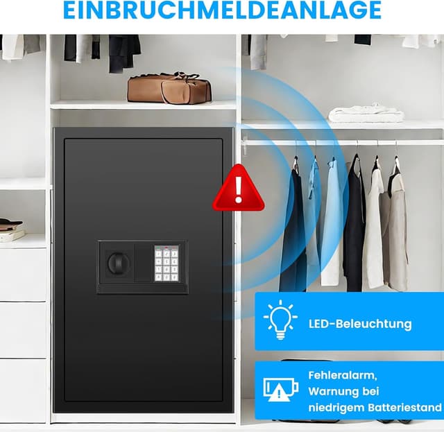 Detalle de 80L Digitaler Safe Tresor für Zuhause mit Feuerfester Tasche, Alarm & Silent-Modus sowie externer Batteriebox