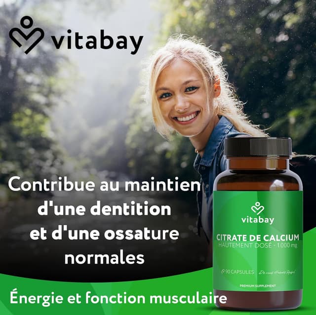 Detalle de Vitabay Calcium 1000 mg (90 gélules véganes) au citrate de calcium